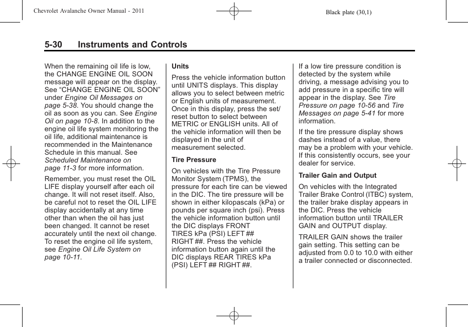 30 instruments and controls | CHEVROLET 2011 Avalanche User Manual | Page 168 / 508