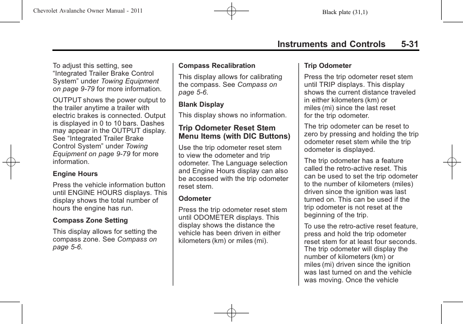 Instruments and controls 5-31 | CHEVROLET 2011 Avalanche User Manual | Page 169 / 508