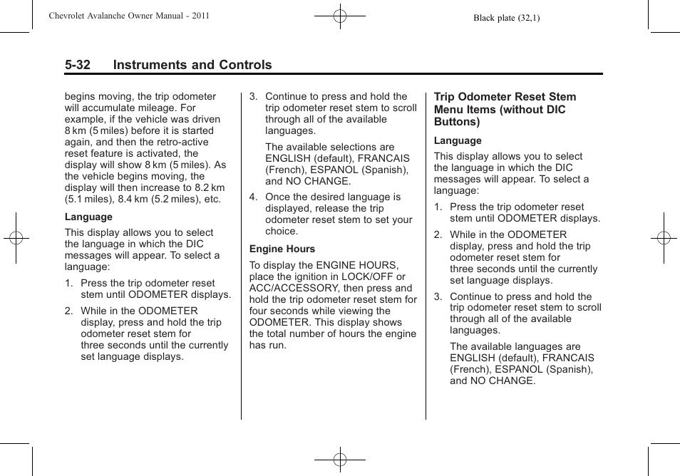 32 instruments and controls | CHEVROLET 2011 Avalanche User Manual | Page 170 / 508
