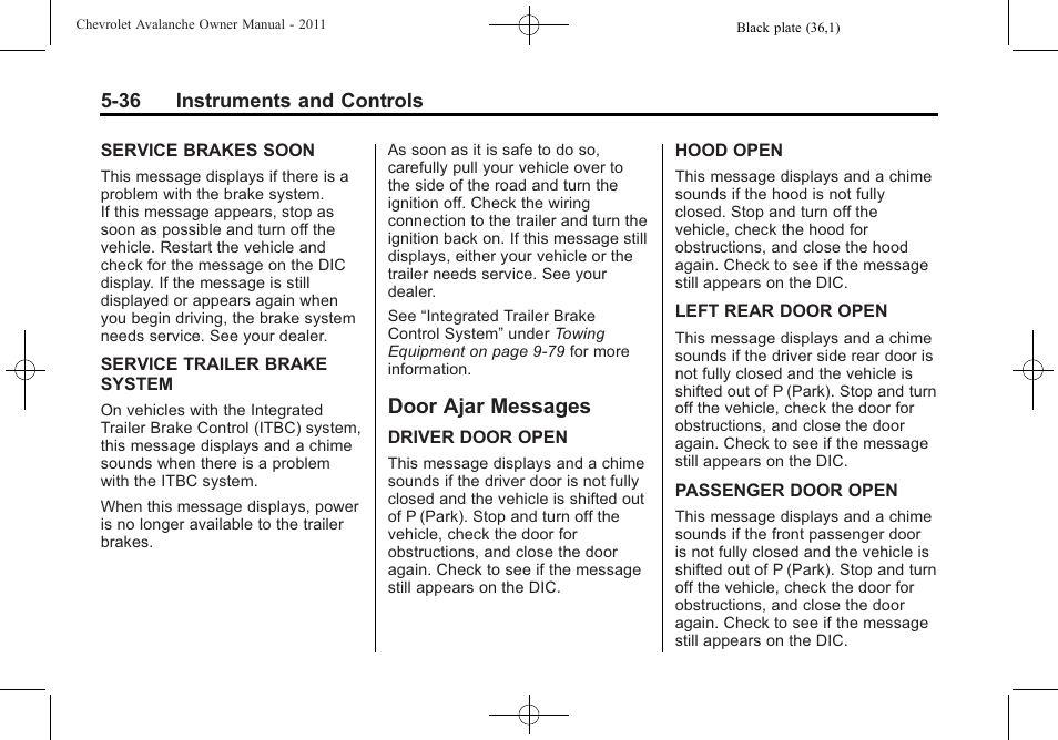 Door ajar messages, Door ajar messages -36 | CHEVROLET 2011 Avalanche User Manual | Page 174 / 508