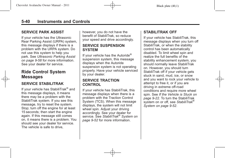 Ride control system messages, Ride control system, Messages -40 | 40 instruments and controls | CHEVROLET 2011 Avalanche User Manual | Page 178 / 508
