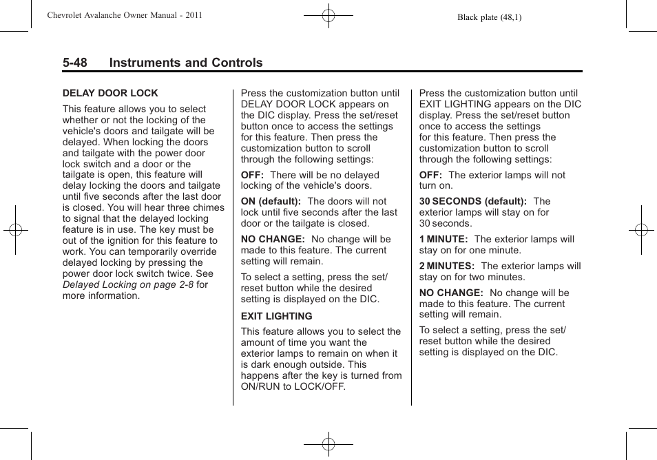 48 instruments and controls | CHEVROLET 2011 Avalanche User Manual | Page 186 / 508