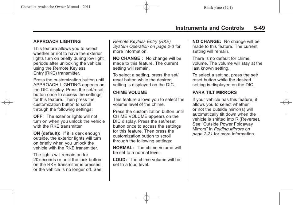 Instruments and controls 5-49 | CHEVROLET 2011 Avalanche User Manual | Page 187 / 508