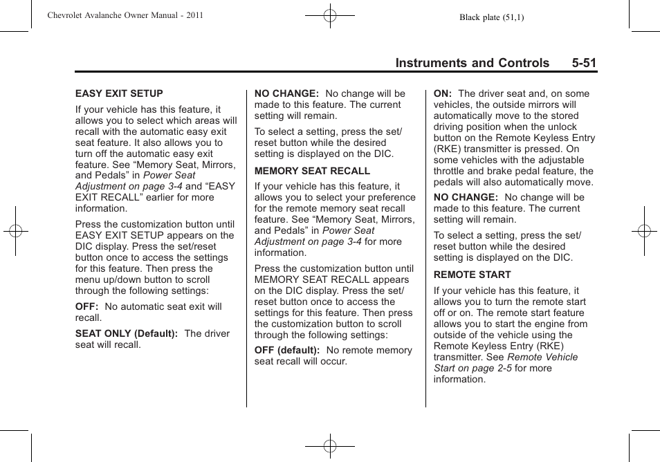 Instruments and controls 5-51 | CHEVROLET 2011 Avalanche User Manual | Page 189 / 508