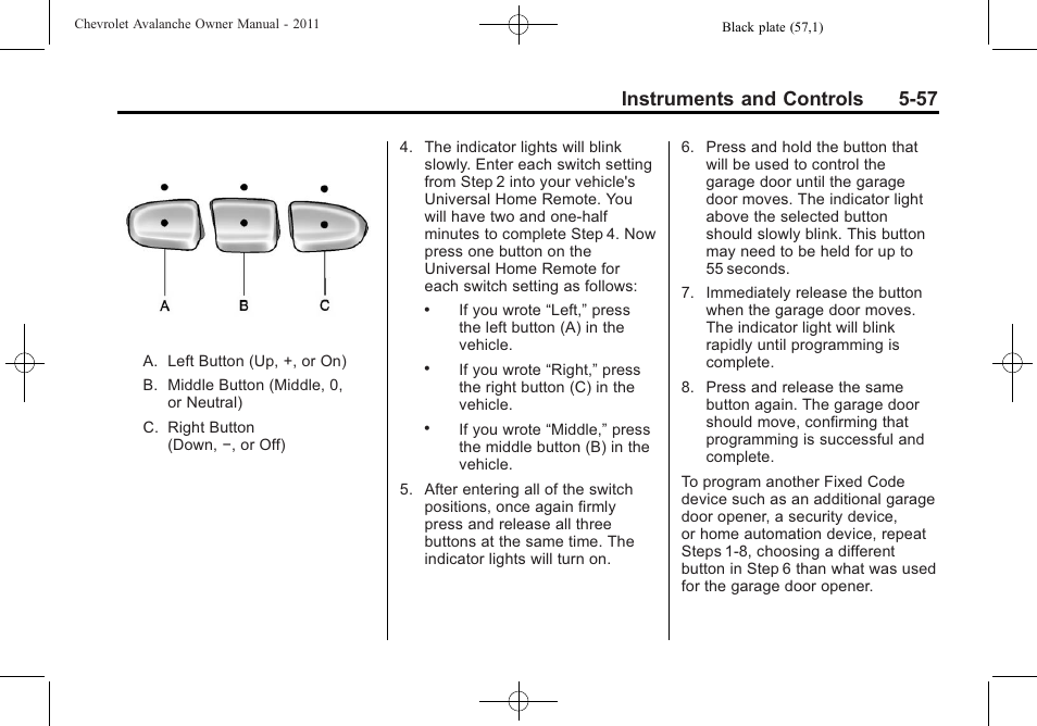 Instruments and controls 5-57 | CHEVROLET 2011 Avalanche User Manual | Page 195 / 508