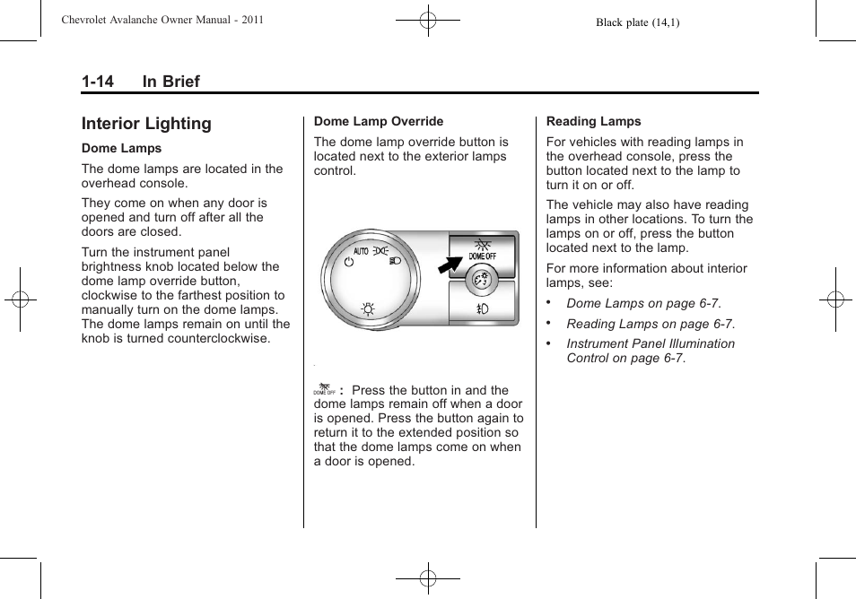 Interior lighting, Interior lighting -14, 14 in brief | CHEVROLET 2011 Avalanche User Manual | Page 20 / 508