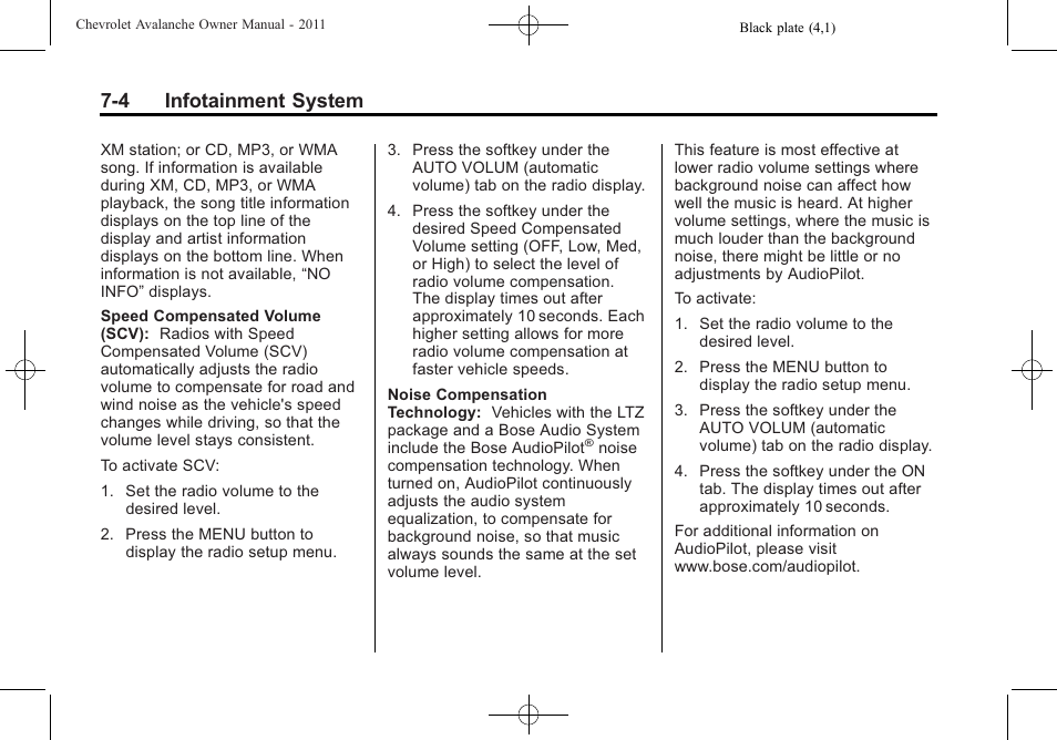 4 infotainment system | CHEVROLET 2011 Avalanche User Manual | Page 208 / 508