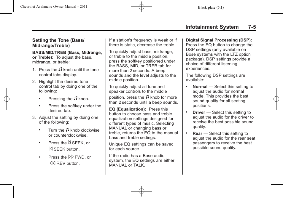 Infotainment system 7-5 | CHEVROLET 2011 Avalanche User Manual | Page 209 / 508
