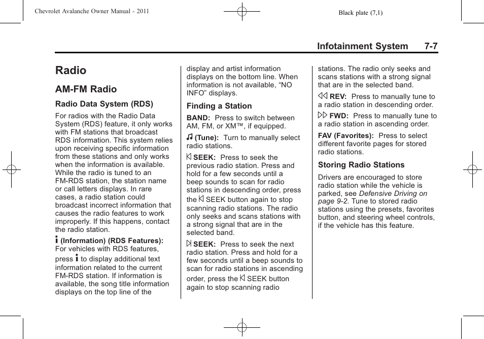Radio, Am-fm radio, Radio -7 | Bulb replacement -38, Am-fm radio -7, Extended | CHEVROLET 2011 Avalanche User Manual | Page 211 / 508