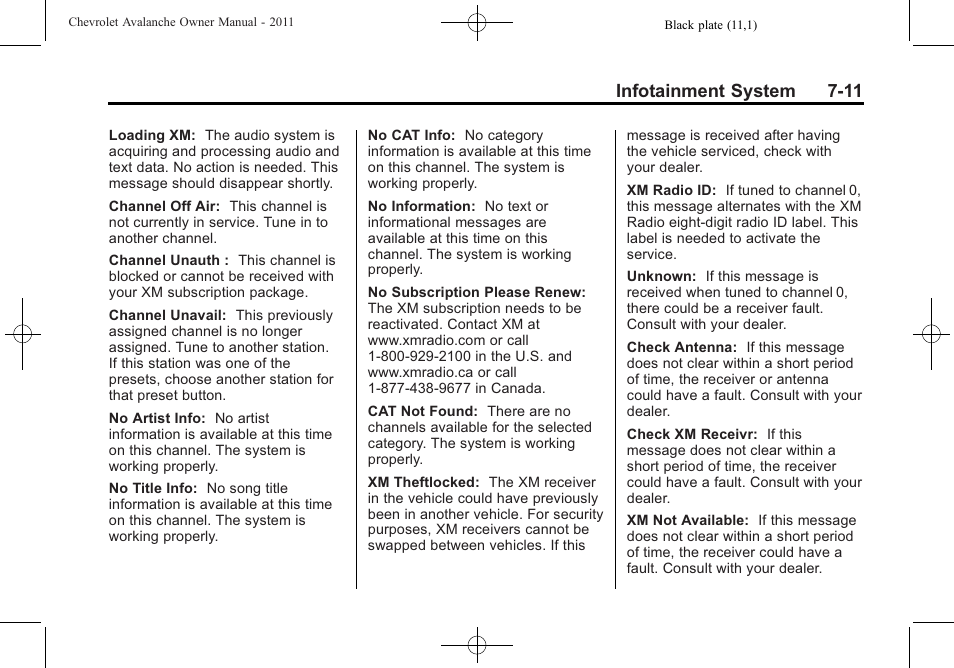 Infotainment system 7-11 | CHEVROLET 2011 Avalanche User Manual | Page 215 / 508