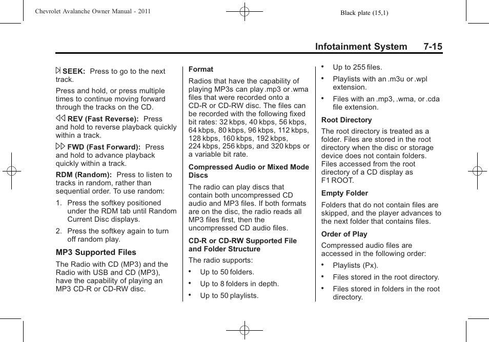 Infotainment system 7-15 | CHEVROLET 2011 Avalanche User Manual | Page 219 / 508
