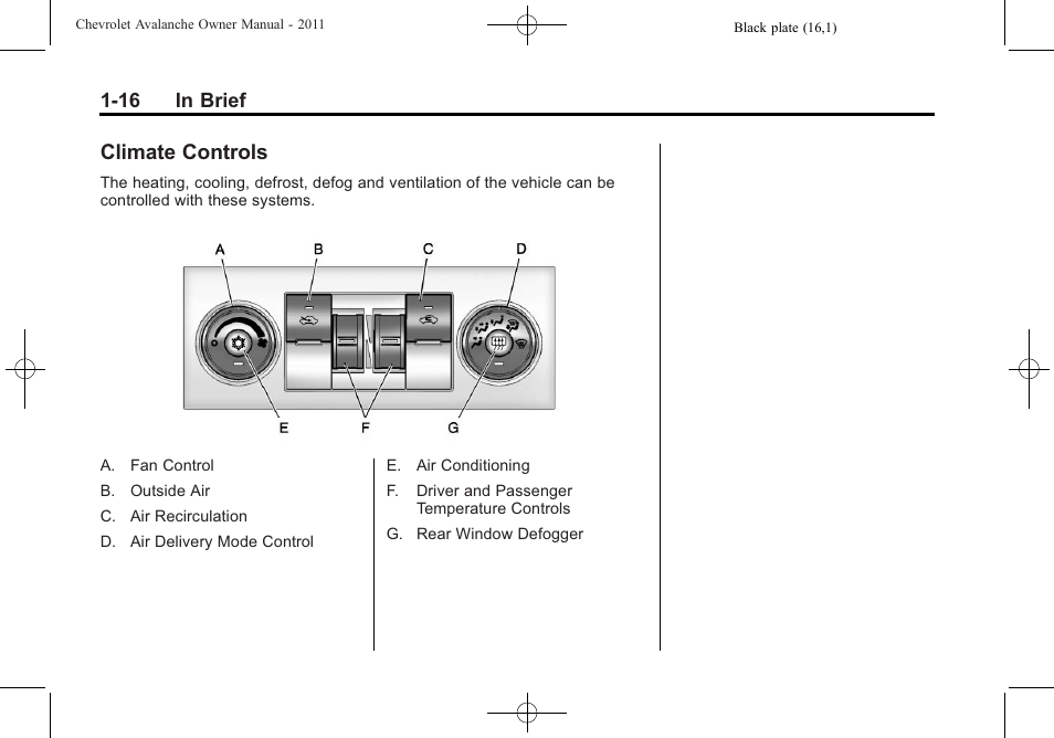 Climate controls, Climate controls -16 | CHEVROLET 2011 Avalanche User Manual | Page 22 / 508