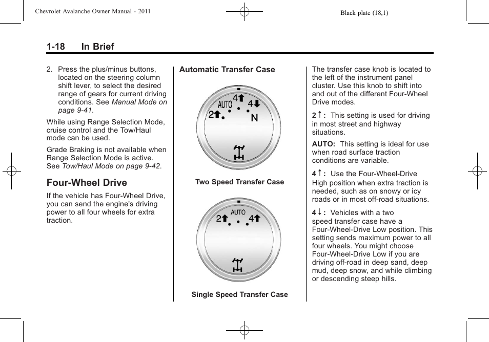 Four-wheel drive, Four-wheel drive -18 | CHEVROLET 2011 Avalanche User Manual | Page 24 / 508