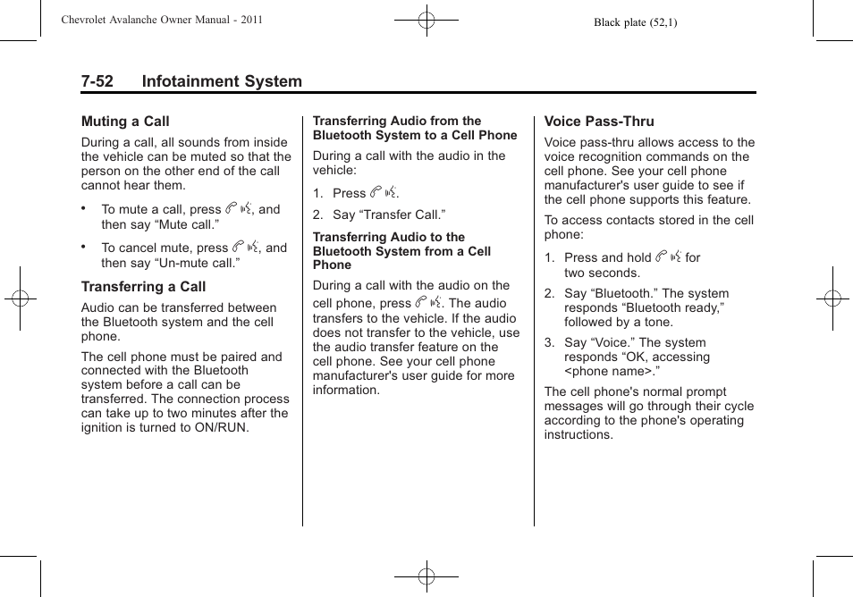 52 infotainment system | CHEVROLET 2011 Avalanche User Manual | Page 256 / 508