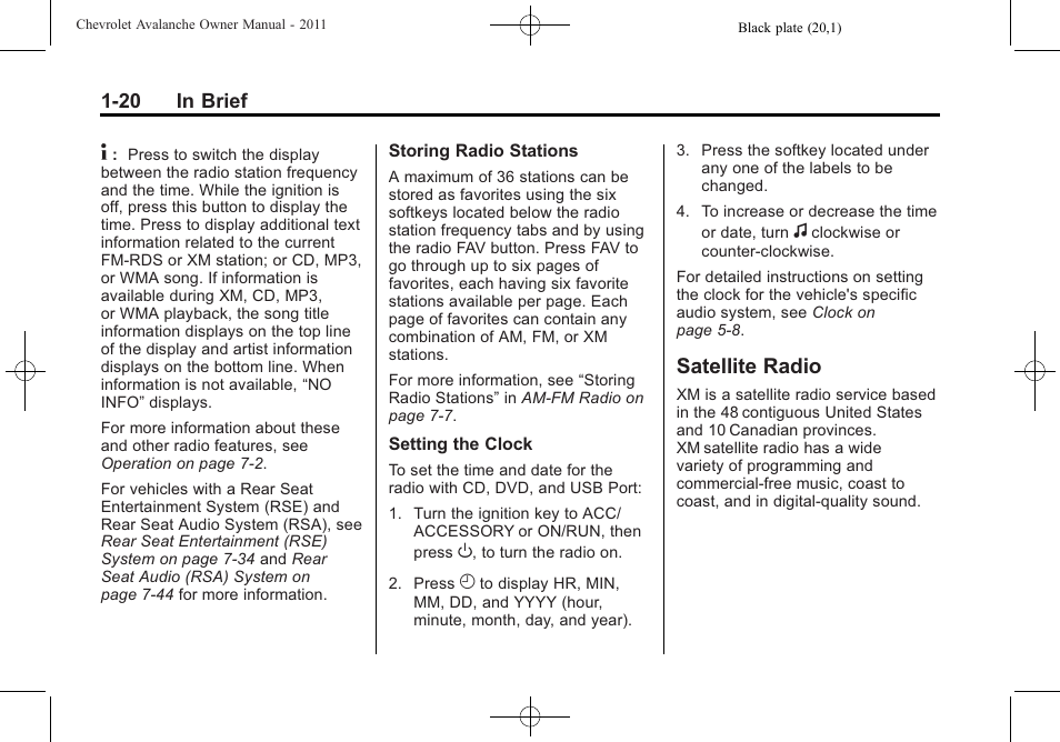 Satellite radio, Satellite radio -20 | CHEVROLET 2011 Avalanche User Manual | Page 26 / 508