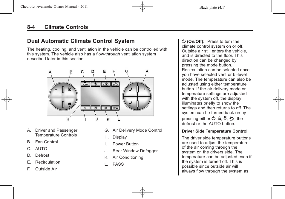 Dual automatic climate control system, Dual automatic climate control, System -4 | CHEVROLET 2011 Avalanche User Manual | Page 262 / 508