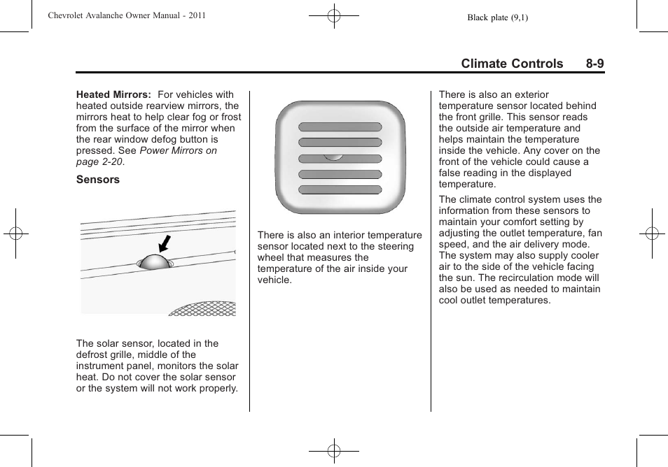 Climate controls 8-9 | CHEVROLET 2011 Avalanche User Manual | Page 267 / 508