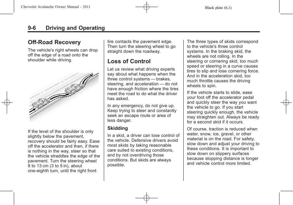 Off-road recovery, Loss of control, Off-road recovery -6 loss of control -6 | CHEVROLET 2011 Avalanche User Manual | Page 274 / 508