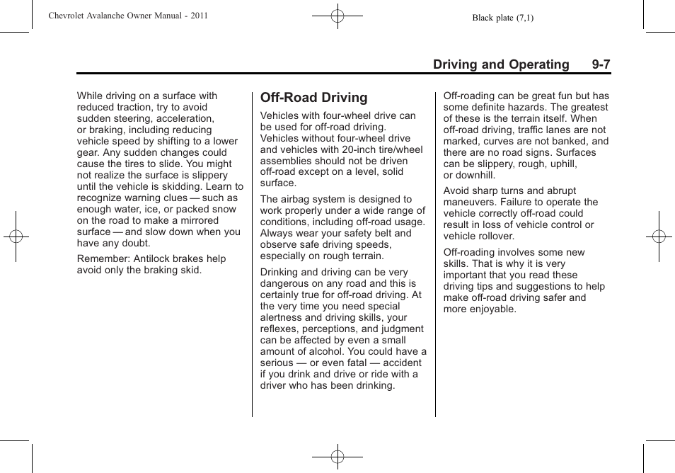 Off-road driving, Off-road driving -7, Automatic transmission | CHEVROLET 2011 Avalanche User Manual | Page 275 / 508