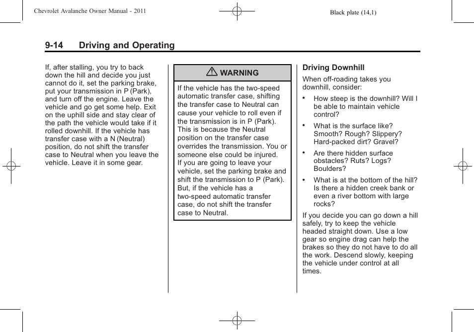 14 driving and operating | CHEVROLET 2011 Avalanche User Manual | Page 282 / 508