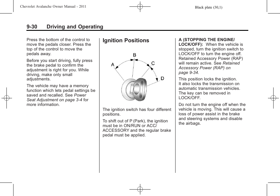 Ignition positions, Ignition positions -30 | CHEVROLET 2011 Avalanche User Manual | Page 298 / 508