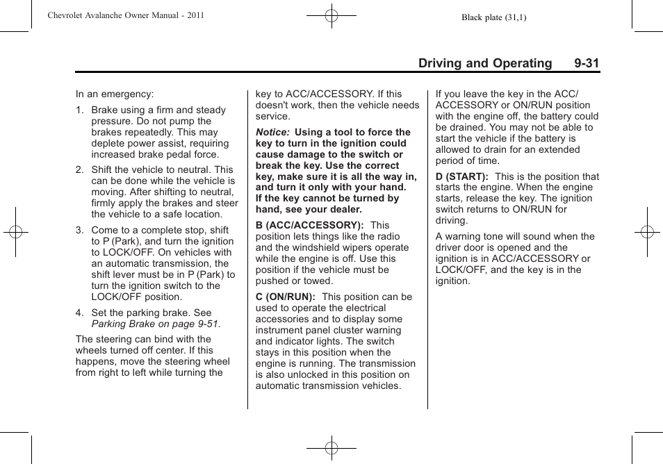 Driving and operating 9-31 | CHEVROLET 2011 Avalanche User Manual | Page 299 / 508