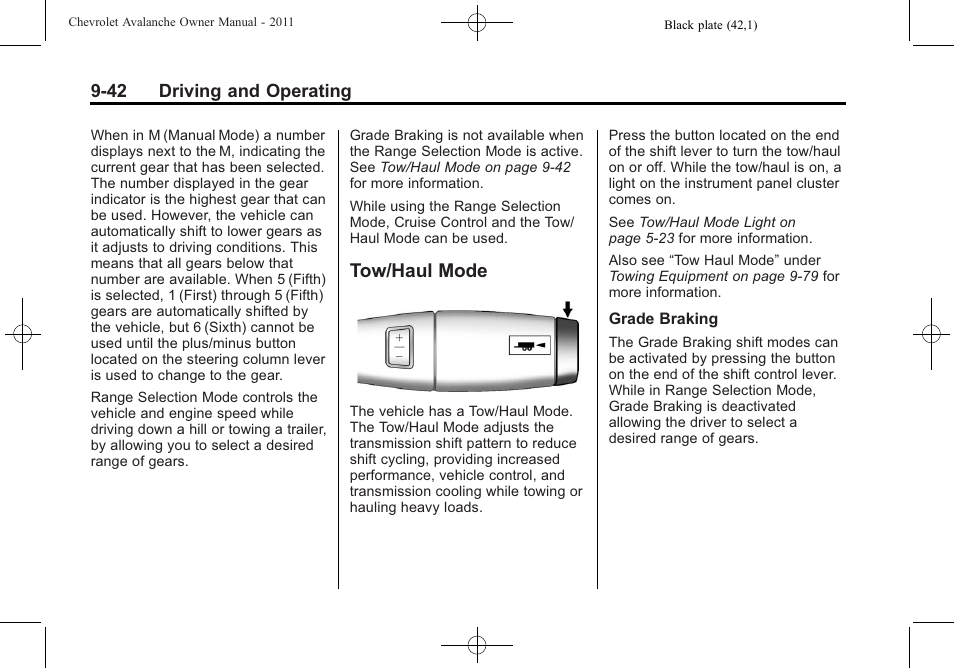 Tow/haul mode, Tow/haul mode -42, Ultrasonic | CHEVROLET 2011 Avalanche User Manual | Page 310 / 508