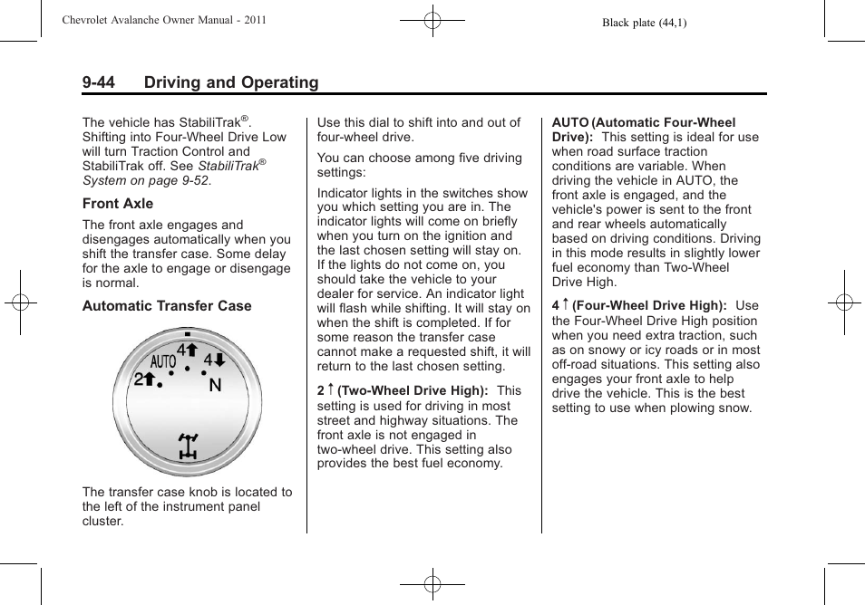 44 driving and operating | CHEVROLET 2011 Avalanche User Manual | Page 312 / 508