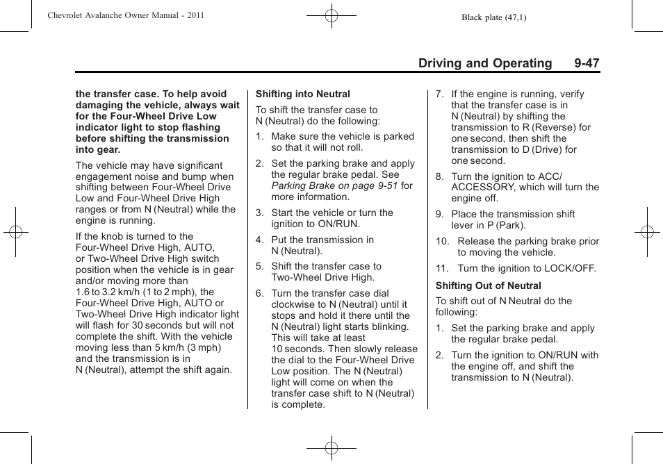 Driving and operating 9-47 | CHEVROLET 2011 Avalanche User Manual | Page 315 / 508