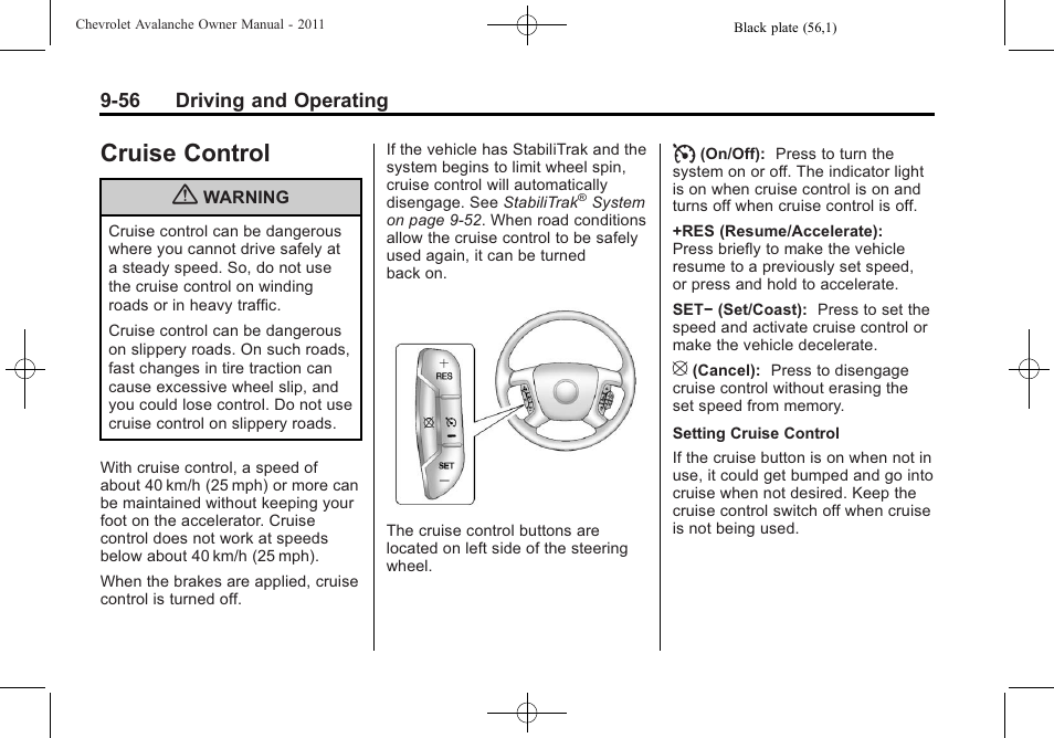 Cruise control, Control -56, Cruise control -56 | CHEVROLET 2011 Avalanche User Manual | Page 324 / 508