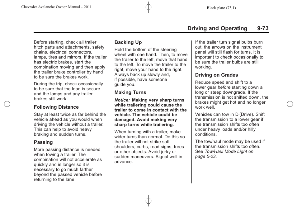 Driving and operating 9-73 | CHEVROLET 2011 Avalanche User Manual | Page 341 / 508