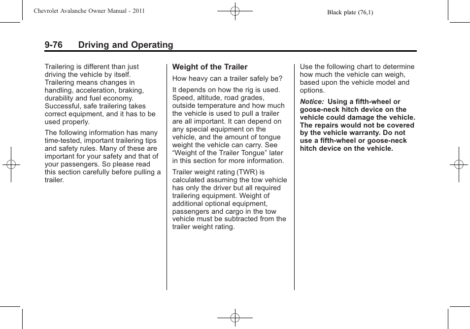 76 driving and operating | CHEVROLET 2011 Avalanche User Manual | Page 344 / 508