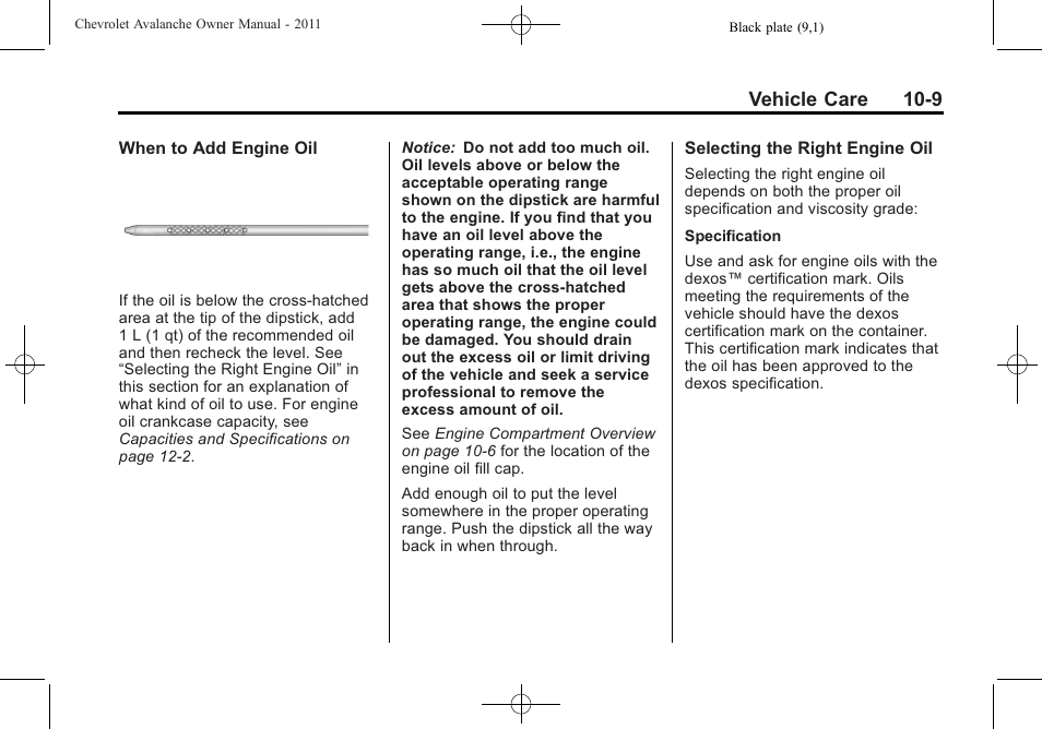 Vehicle care 10-9 | CHEVROLET 2011 Avalanche User Manual | Page 365 / 508