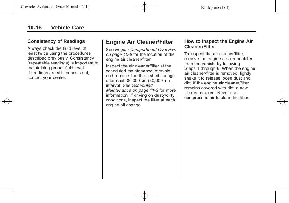 Engine air cleaner/filter, Engine air cleaner/filter -16, Engine air cleaner/filter on | CHEVROLET 2011 Avalanche User Manual | Page 372 / 508