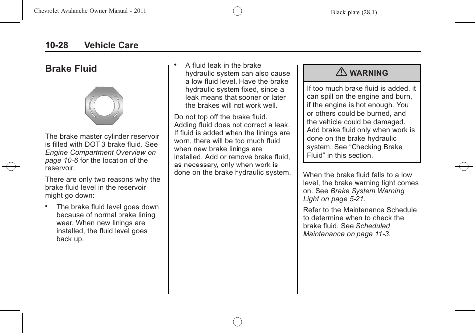 Brake fluid, Brake fluid -28 | CHEVROLET 2011 Avalanche User Manual | Page 384 / 508