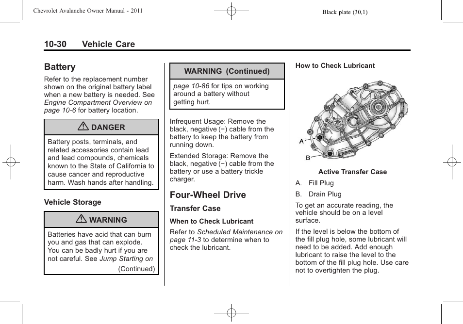Battery, Four-wheel drive, Battery -30 four-wheel drive -30 | Electrical | CHEVROLET 2011 Avalanche User Manual | Page 386 / 508