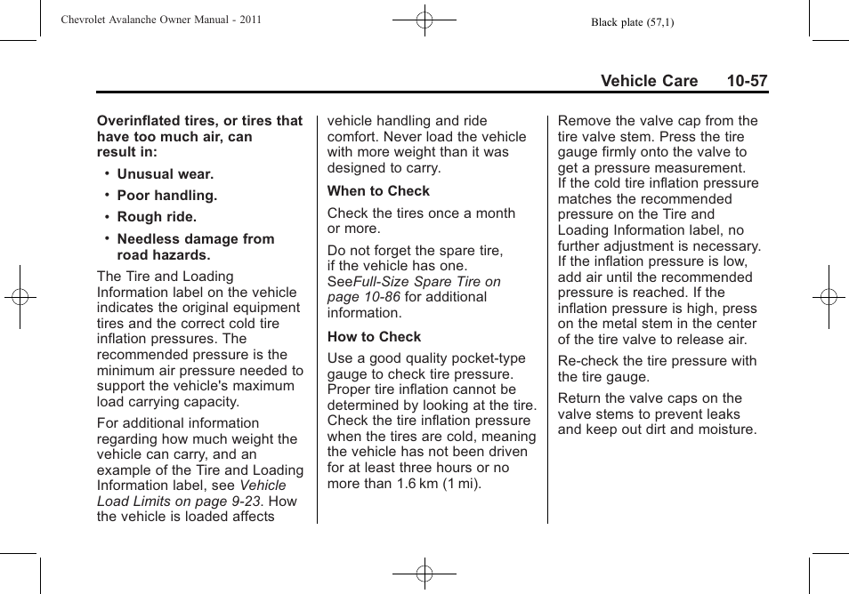 Vehicle care 10-57 | CHEVROLET 2011 Avalanche User Manual | Page 413 / 508