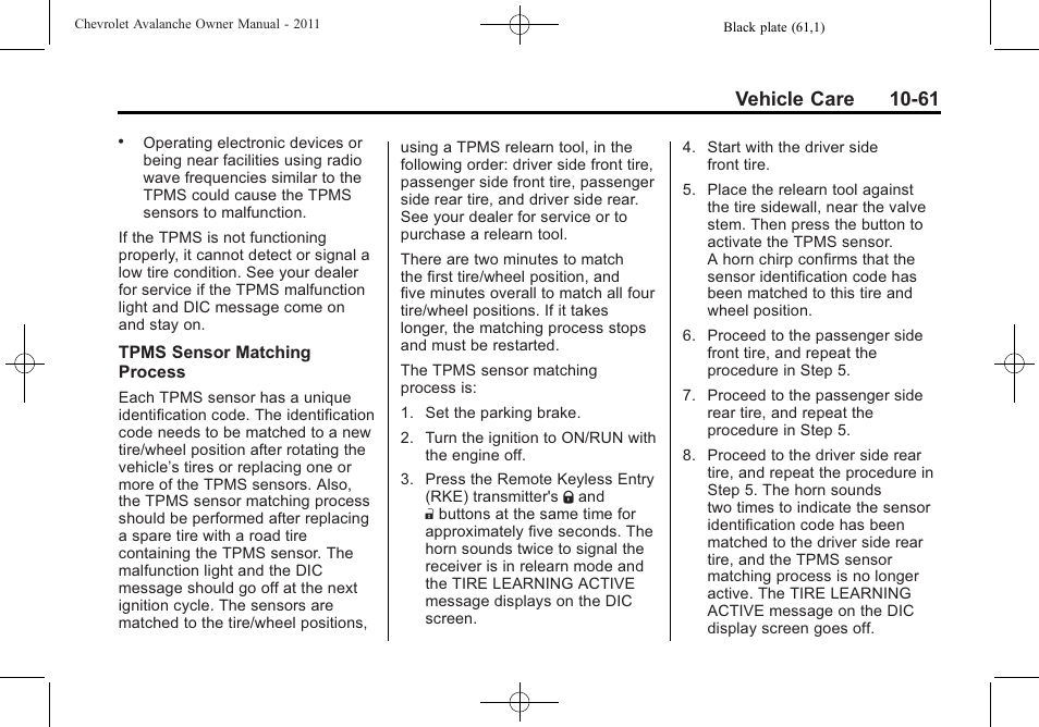 Vehicle care 10-61 | CHEVROLET 2011 Avalanche User Manual | Page 417 / 508