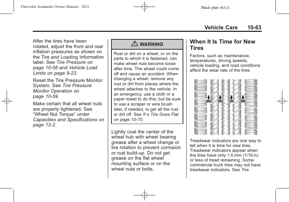 When it is time for new tires, When it is time for new, Tires -63 | CHEVROLET 2011 Avalanche User Manual | Page 419 / 508