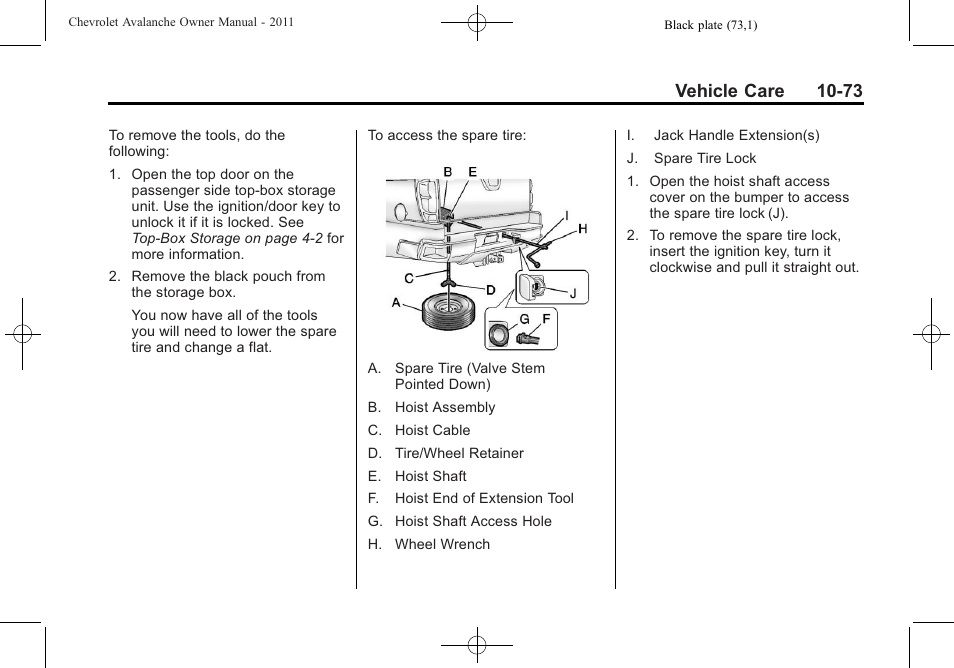 Vehicle care 10-73 | CHEVROLET 2011 Avalanche User Manual | Page 429 / 508