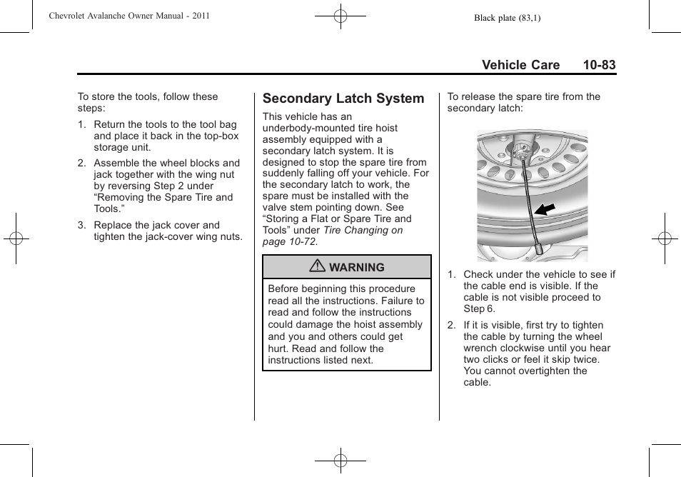 Secondary latch system, Secondary latch system -83 | CHEVROLET 2011 Avalanche User Manual | Page 439 / 508