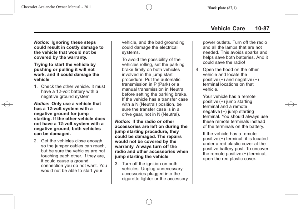 Vehicle care 10-87 | CHEVROLET 2011 Avalanche User Manual | Page 443 / 508
