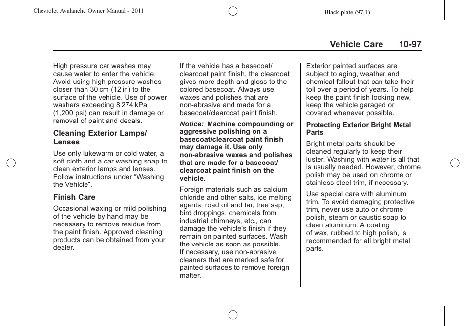 Vehicle care 10-97 | CHEVROLET 2011 Avalanche User Manual | Page 453 / 508