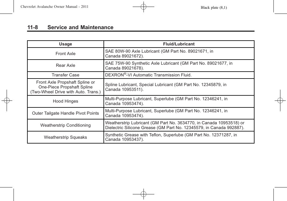 8 service and maintenance | CHEVROLET 2011 Avalanche User Manual | Page 468 / 508