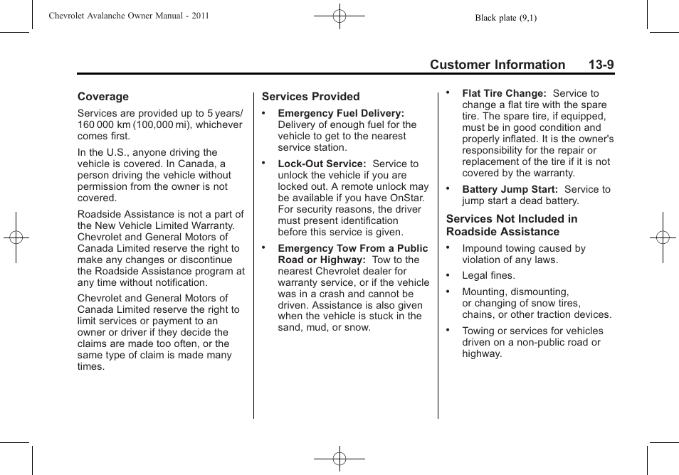 Customer information 13-9 | CHEVROLET 2011 Avalanche User Manual | Page 485 / 508
