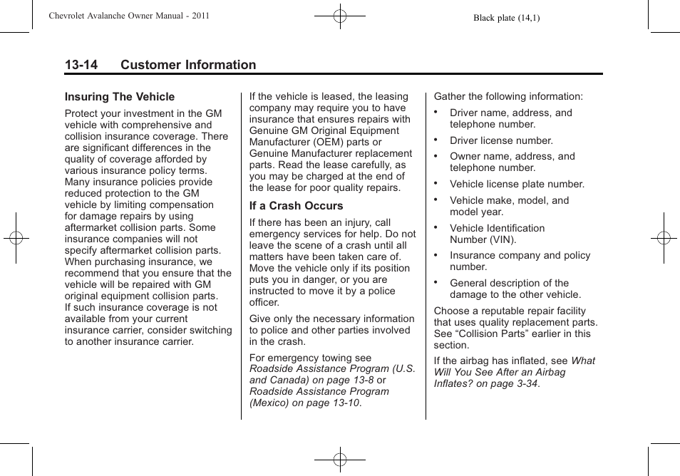 14 customer information | CHEVROLET 2011 Avalanche User Manual | Page 490 / 508