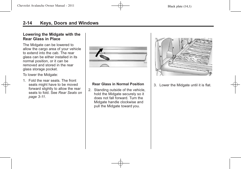 14 keys, doors and windows | CHEVROLET 2011 Avalanche User Manual | Page 50 / 508
