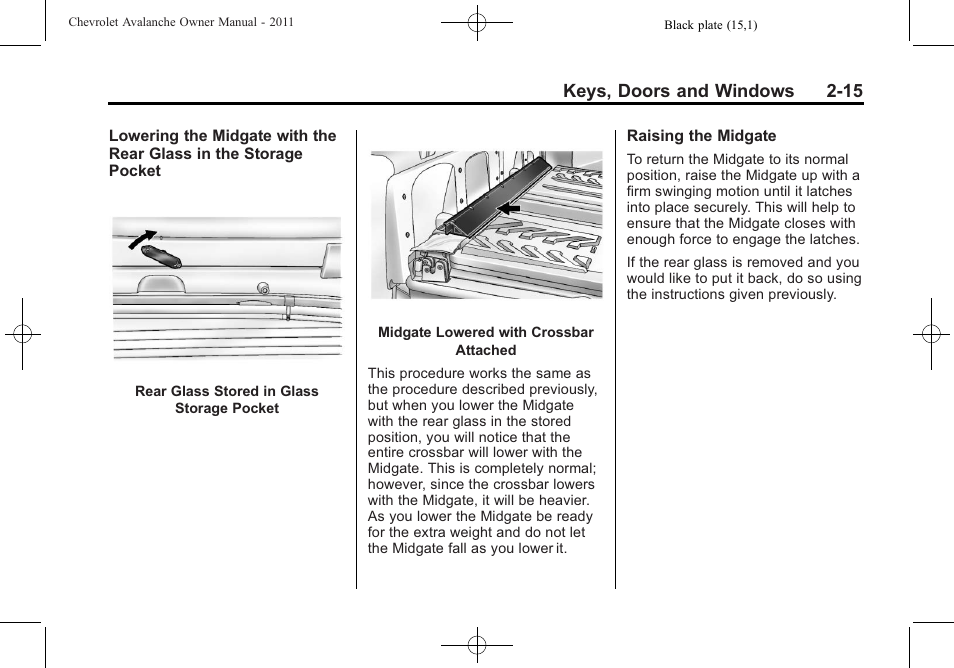 Keys, doors and windows 2-15 | CHEVROLET 2011 Avalanche User Manual | Page 51 / 508