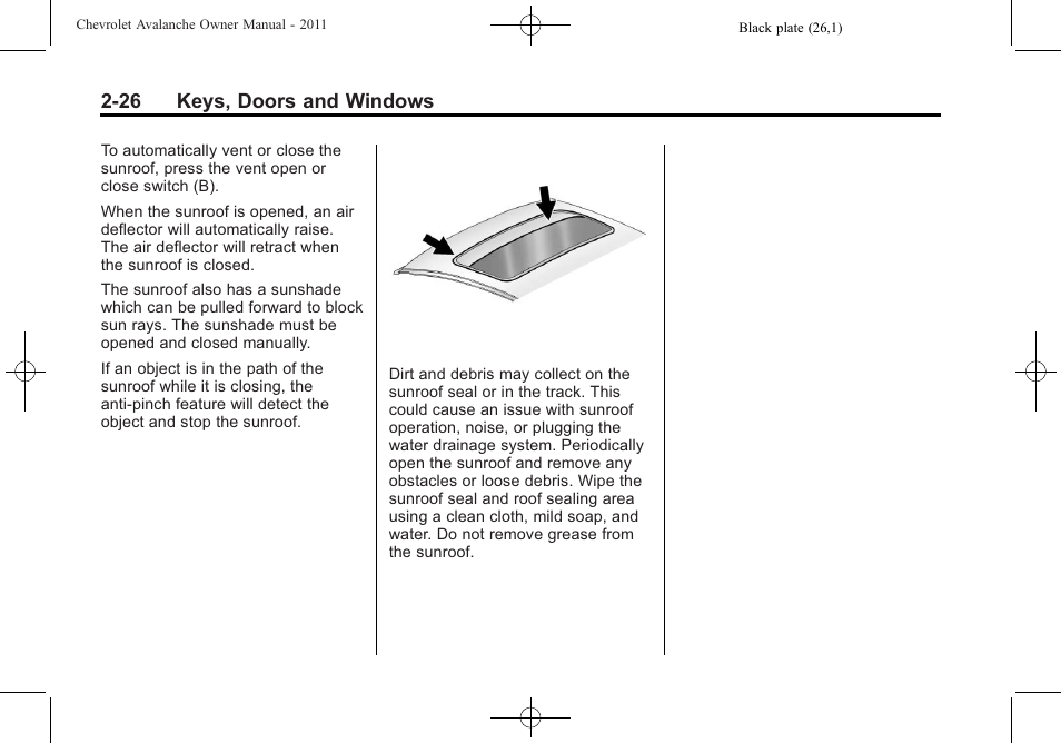 26 keys, doors and windows | CHEVROLET 2011 Avalanche User Manual | Page 62 / 508