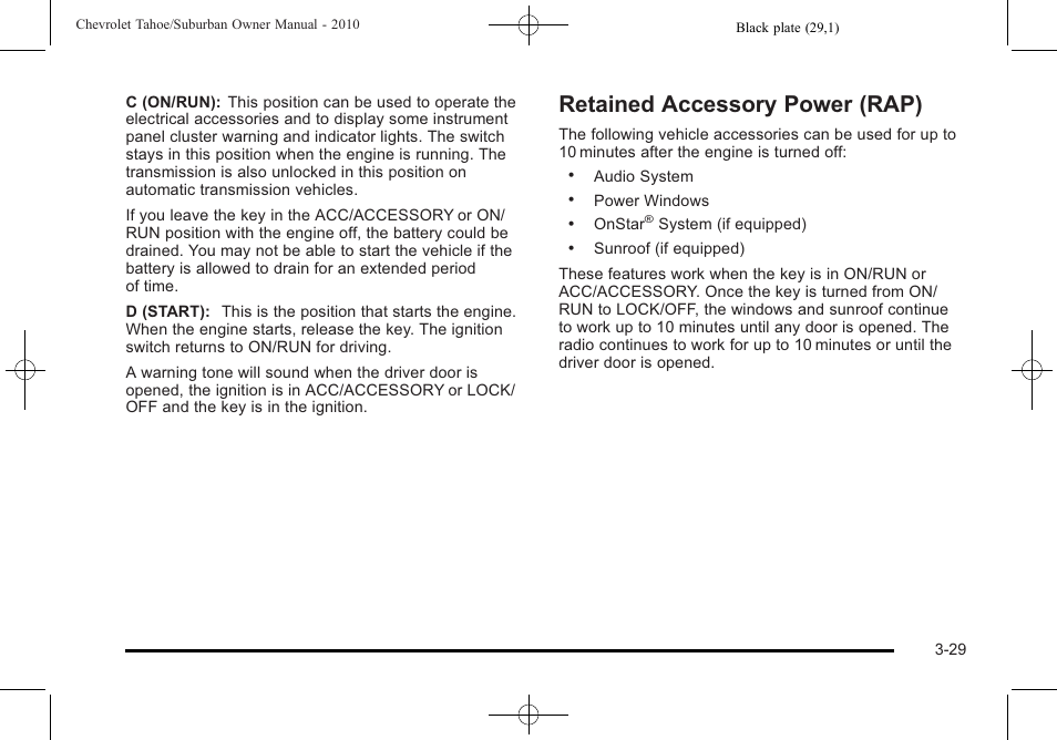 Retained accessory power (rap), Retained accessory power (rap) -29 | CHEVROLET 2010 Suburban User Manual | Page 169 / 614
